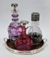 5PC SILVER OVERLAY GLASS DECANTER 29b283