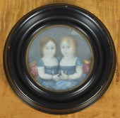 FINE 19TH C. MINIATURE PAINTING, TWINS.