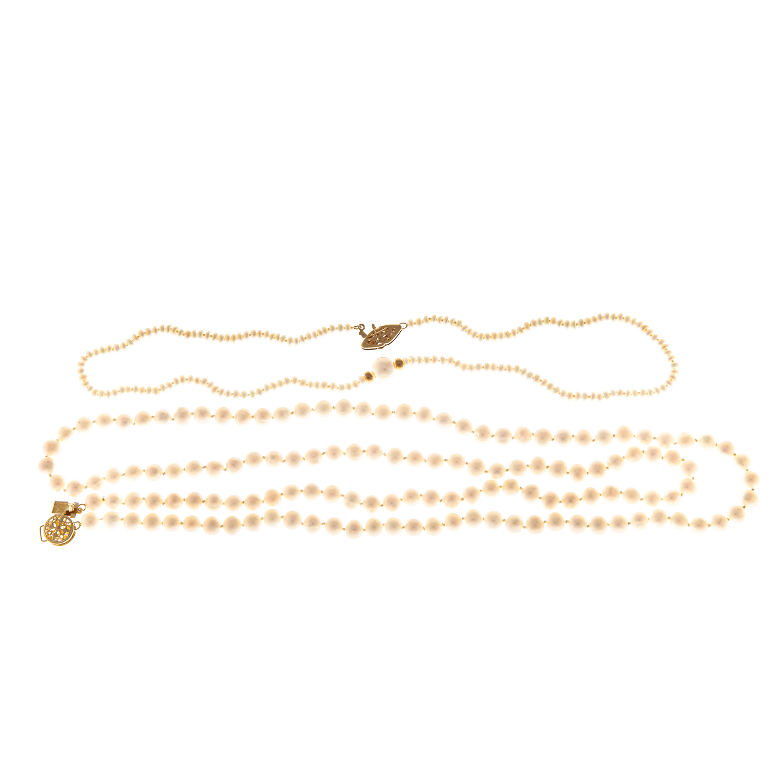 TWO 14K YELLOW GOLD PEARL NECKLACES 29df98