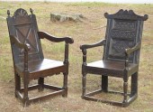TWO EARLY ENGLISH WAINSCOT CHAIRS. Ca.