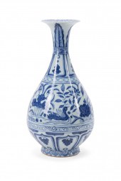 CHINESE BLUE AND WHITE LOTUS POND VASE