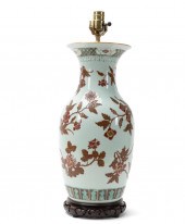 CHINESE PORCELAIN LAMP W/ IRON RED FLOWERS