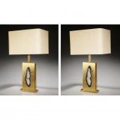 WILLY DARO, PAIR AGATE AND BRONZE LAMPS,
