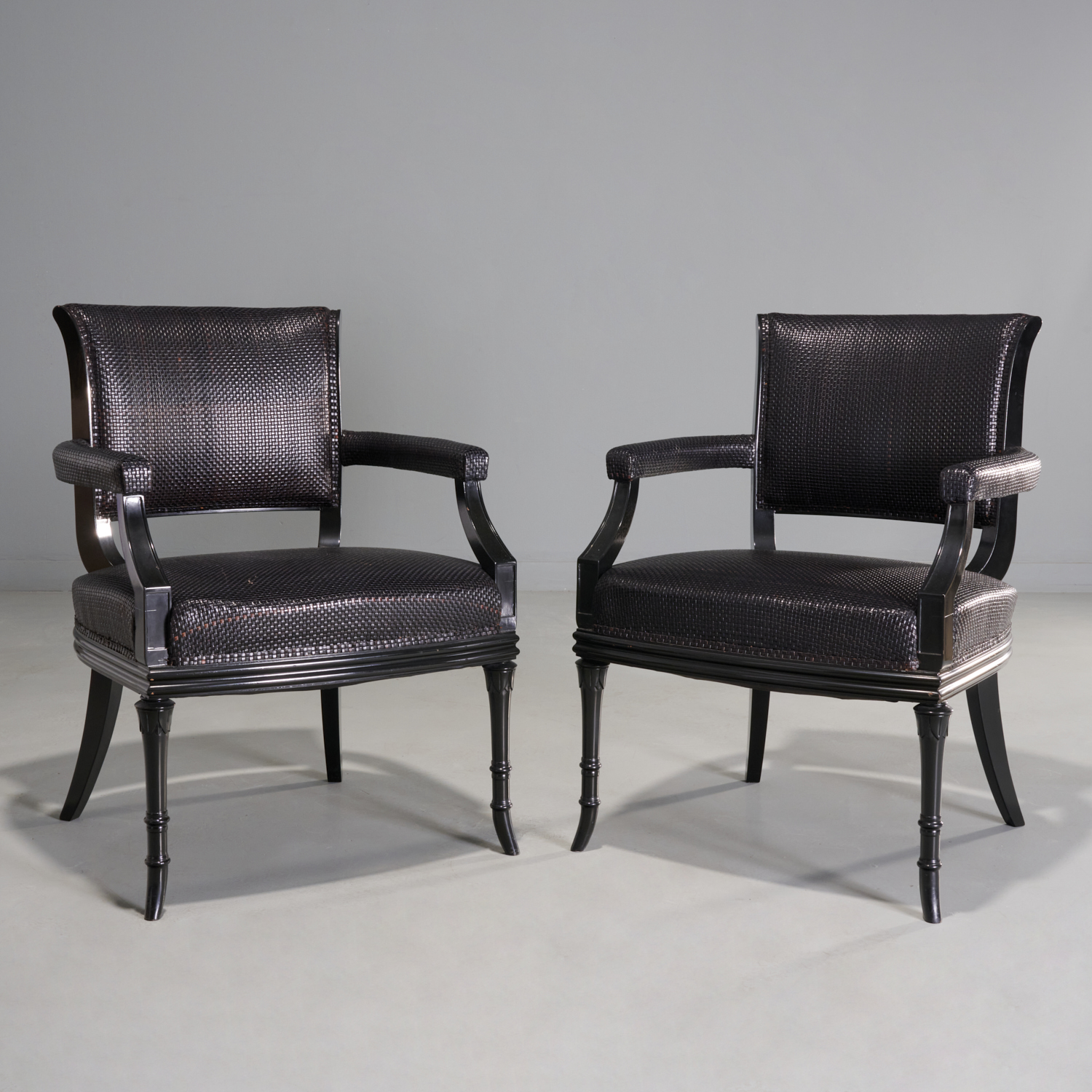 PAIR WOVEN LEATHER ARMCHAIRS PETER 29d2a0