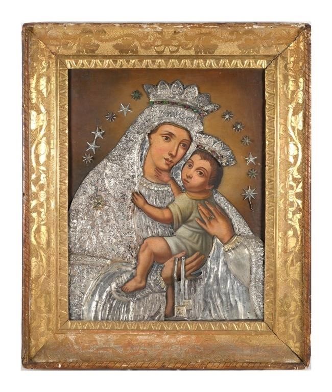 19C MADONNA CHILD ICON PAINTING 2a126e