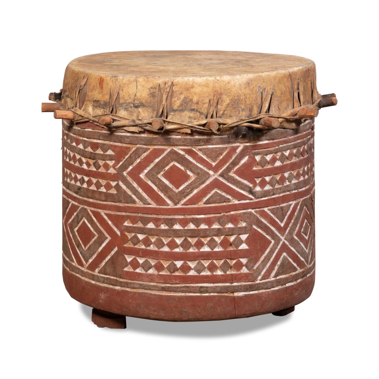 WEST AFRICAN CARVED WOOD DRUM West