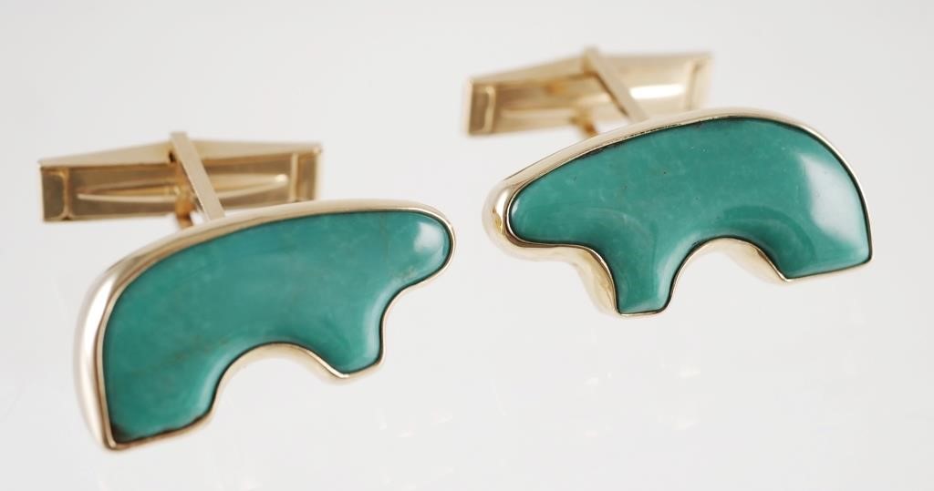 PAIR 14K GOLD TURQUOISE GOLDEN 2a350e