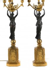 FRENCH EMPIRE CANDELABRA, BRONZE, VICTORY-FORMFrench