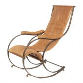 A Forged Iron and Leather Rocking Chair