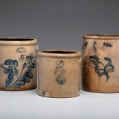 Three Cobalt Decorated Stoneware Crocks
19th