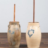 Two Cobalt Decorated Six-Gallon Stoneware