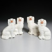 (2) PAIR WHITE STAFFORDSHIRE DOGS 19th