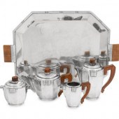 A French Art Deco Silver-Plate Five-Piece