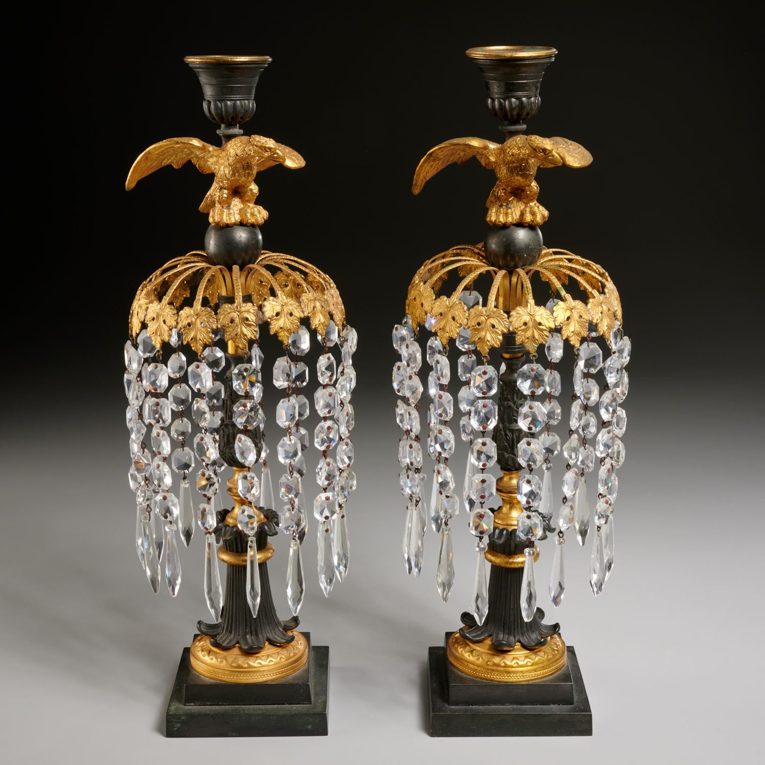 PAIR REGENCY BRONZE AND CUT GLASS 2a5f51