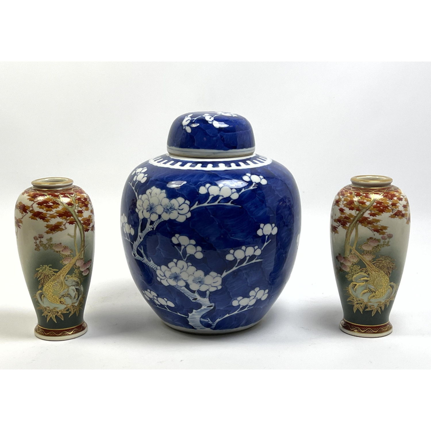 3pc Asian Ceramic Vases Blue on 2a625a