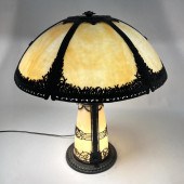 Carmel Slag glass lamp with ornate light