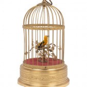 A Gilt Metal Singing Bird in Cage Automaton
