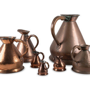 Seven Copper Graduated Pitchers 19th Early 2a70ea