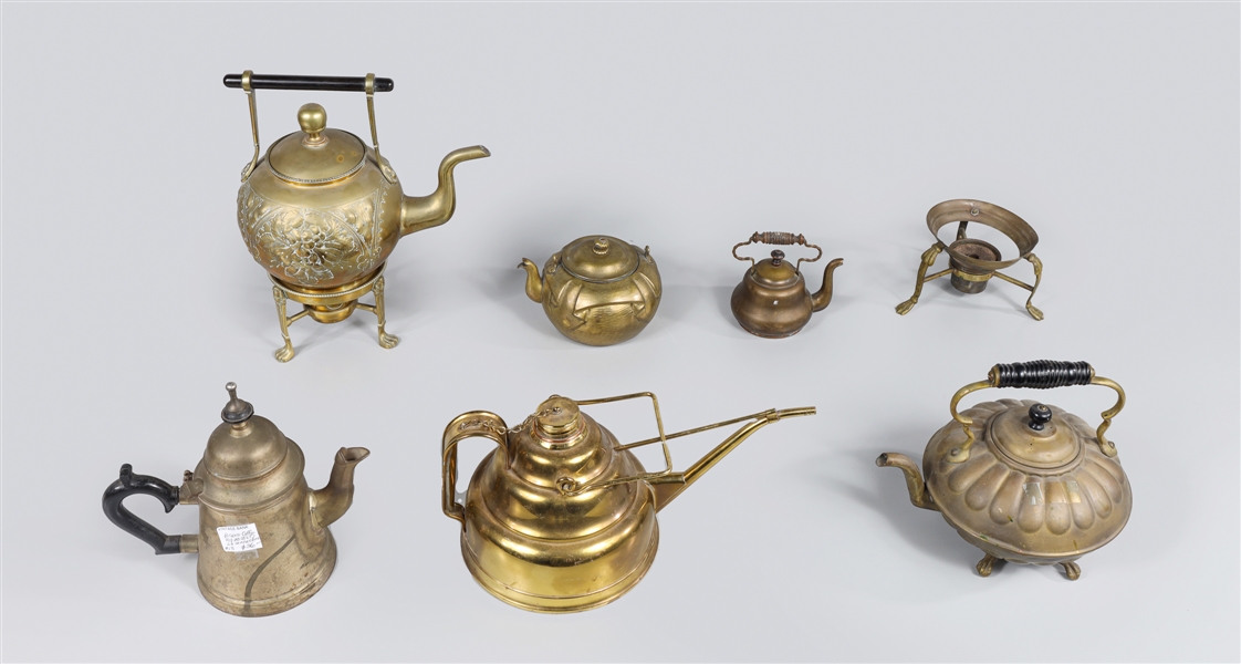 Group of eight antique brass teapots  2aa949