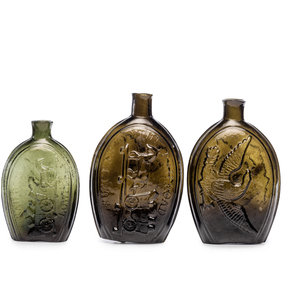 Three Mold Blown Glass Flasks in 2a951a