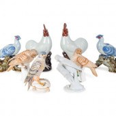 Ten Ceramic Figures of Birds and a Pair