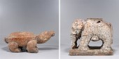 Two Chinese carved wood animals, including