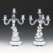 PAIR OF BLUE AND WHITE CANDELABRA, CA.