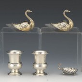 FIVE STERLING SILVER AND HAWKES GLASS