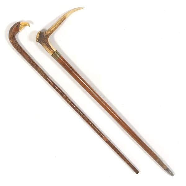 TWO WOODEN CANES One with stag 2afdd6
