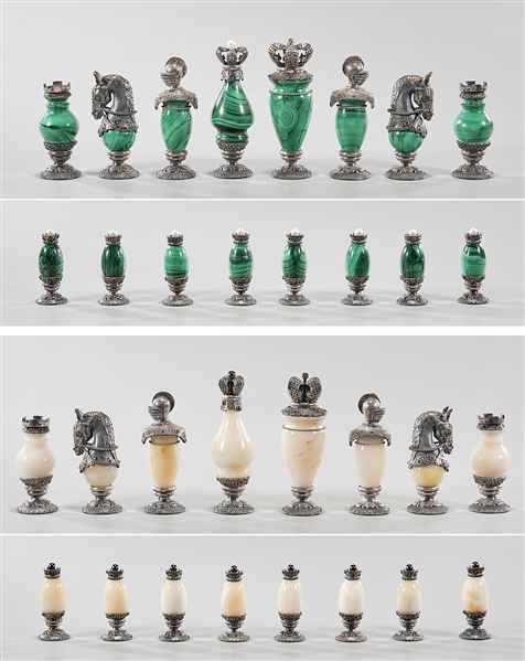 Set of 16 malachite and stone chess 2ae4ed