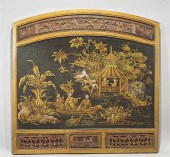 Chinese painted wood panel; depicting