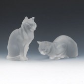 TWO LALIQUE CRYSTAL CAT FIGURINES  Chat