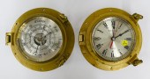 2pc Brass Barometer & Quartz Ships Clock