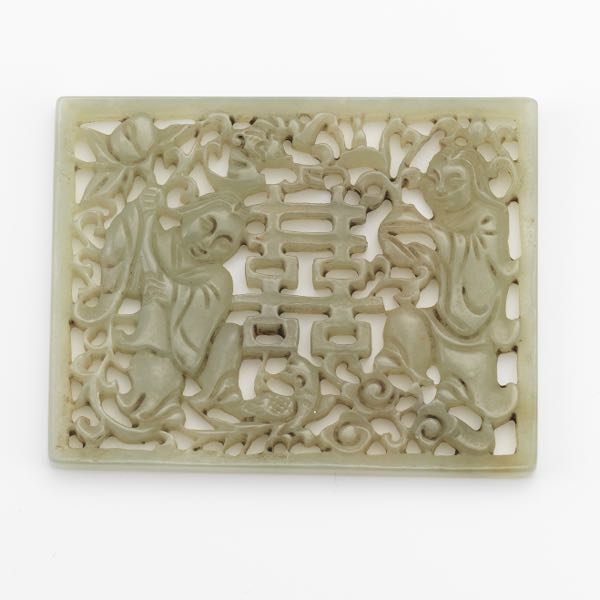 CHINESE CARVED CELADON JADE PLAQUE 2b0d18