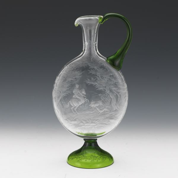 FINE GLASS EWER WITH ETCHED BOAR 2b10de