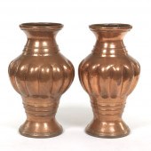 PAIR OF HAND HAMMERED COPPER FLOOR VASES