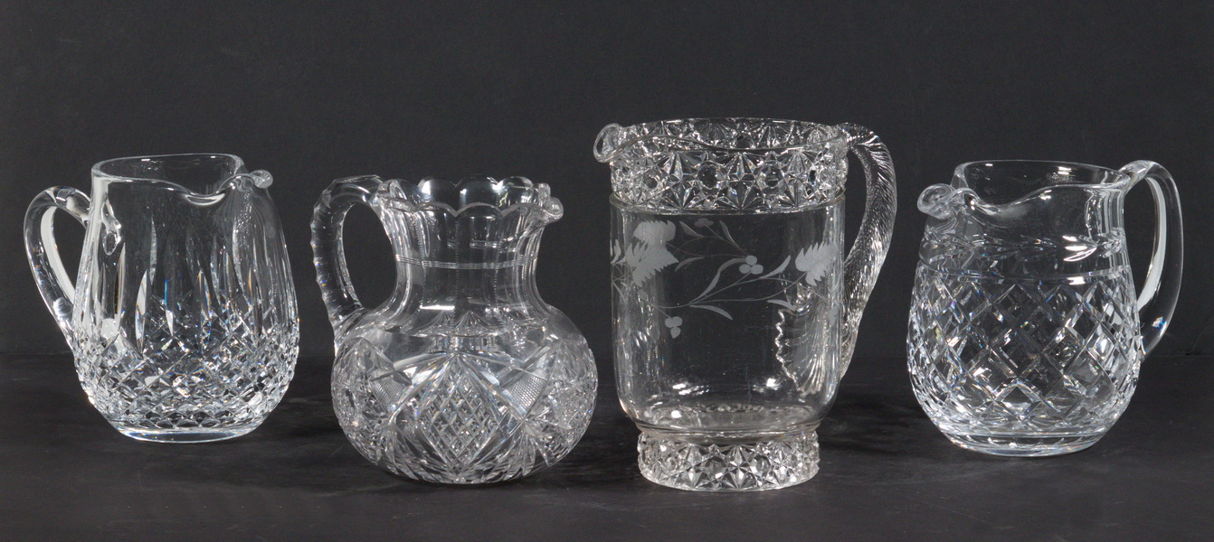  4 ASSORTED GLASS PITCHERS INCL 2b3ed9