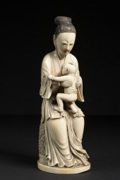 19TH C. CHINESE IVORY FIGURE OF MOTHER