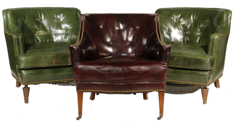  3 LEATHER CLUB CHAIRS A PR OF 2b50e6