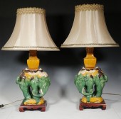 PR OF CHINESE POTTERY ELEPHANT LAMPS