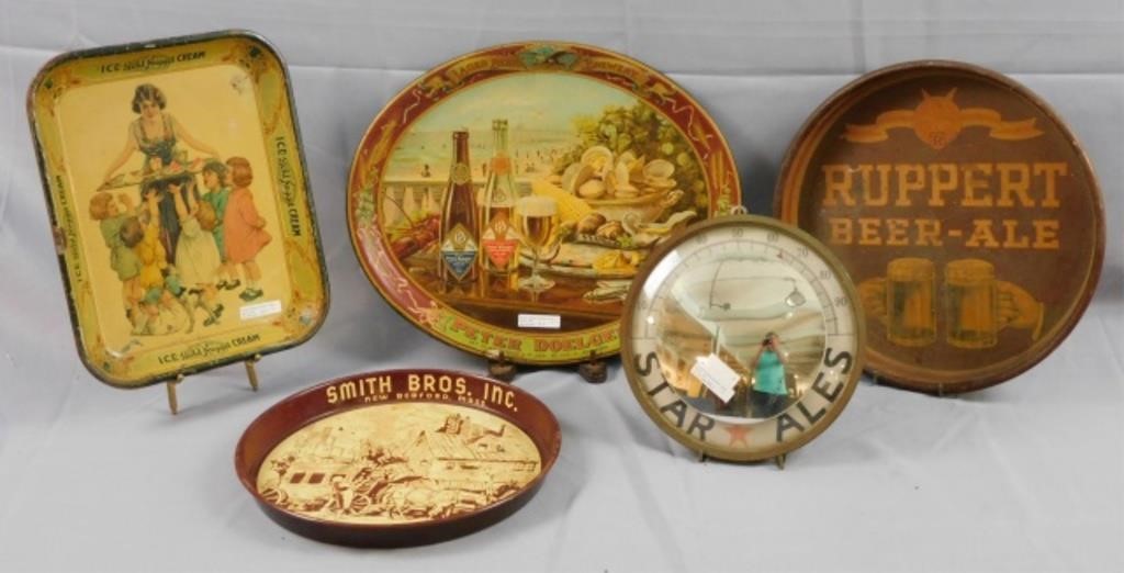 (4) ADVERTISING TRAYS AND ADVERTISINGthermometer,