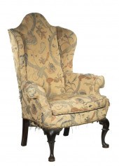 CUSTOM CARVED QUEEN ANNE WING CHAIR