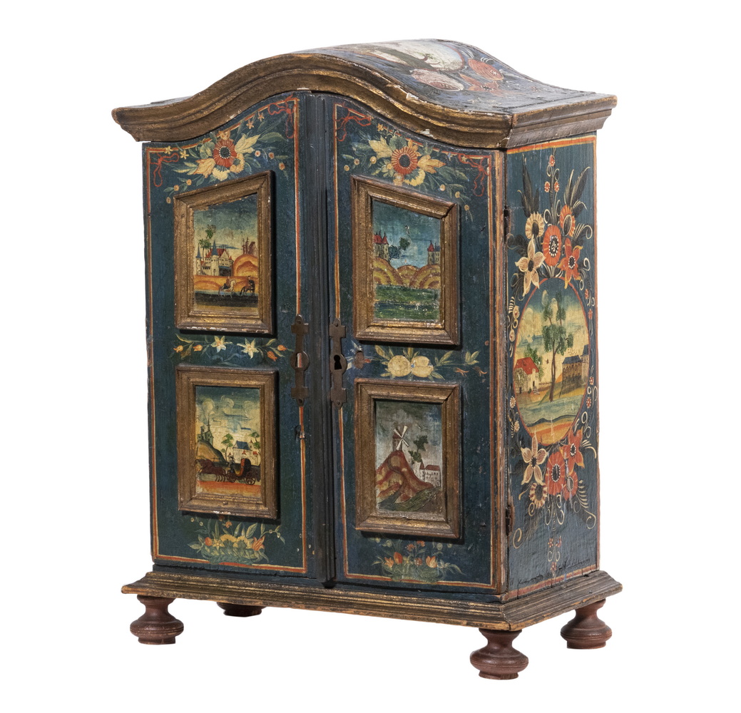 MINIATURE CONTINENTAL PAINTED ARMOIRE 2b3c64