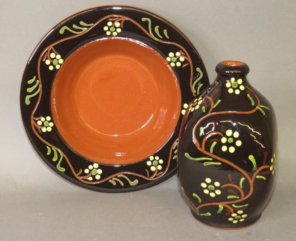 2 MORAVIAN STYLE REPRODUCTION REDWARE