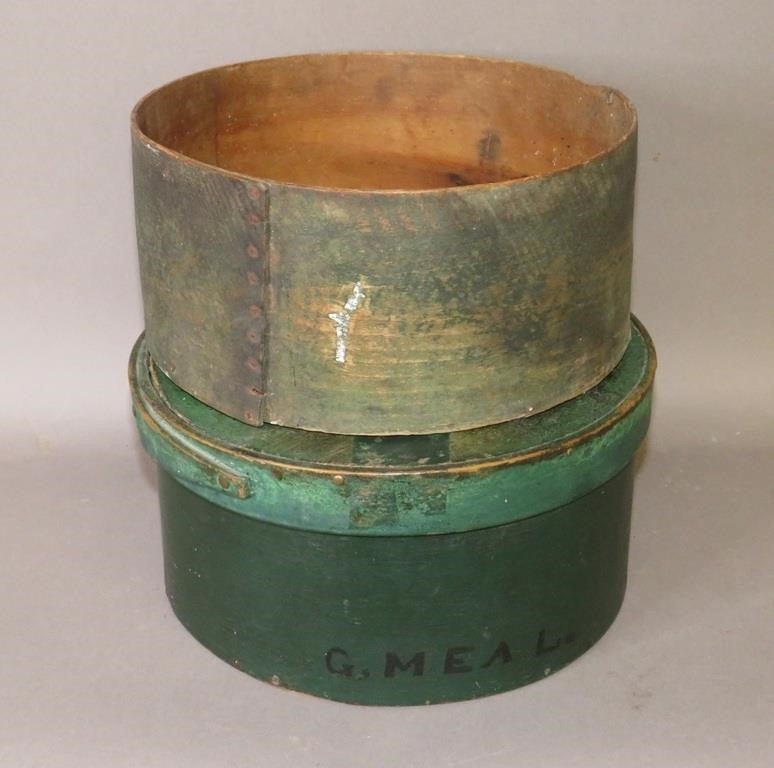2 GREEN PAINTED BENTWOOD BOXESca  2b7458