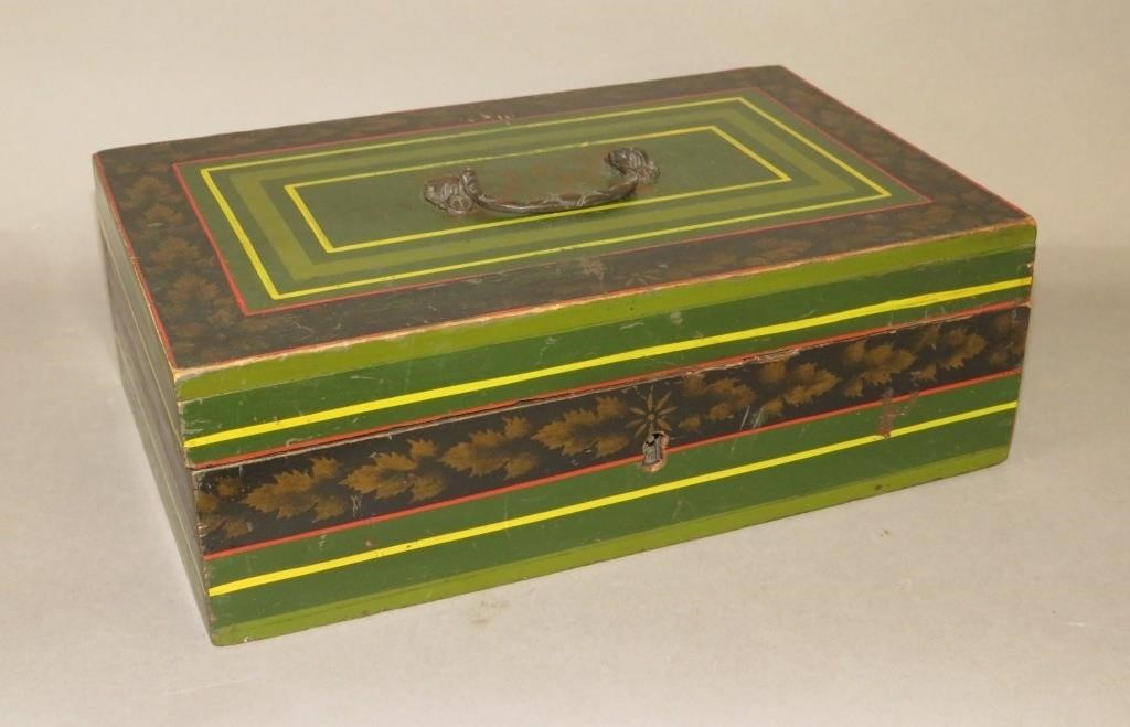 PAINT DECORATED HANDLED BOX ATTRIBUTED