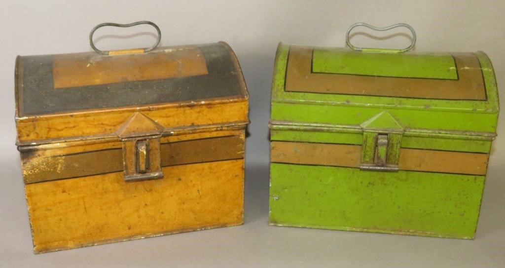 2 BRIGHT COLOR PAINTED DOMED TIN 2b74e8