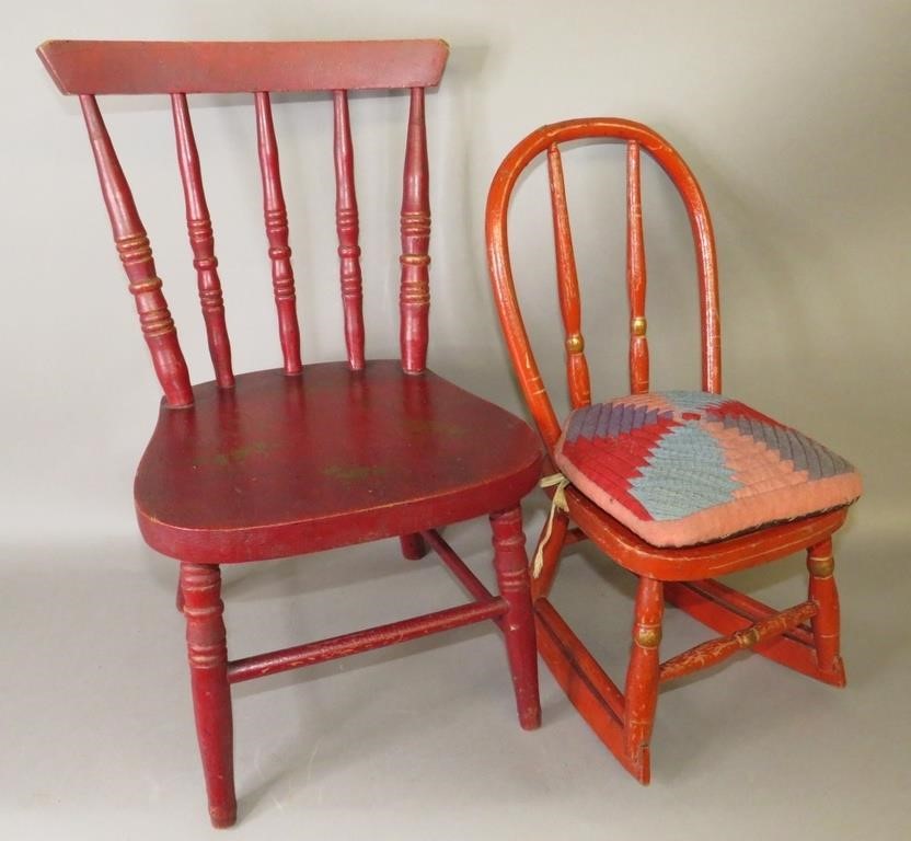 RED PAINTED CHILD S CHAIR AND SMALL 2b755c