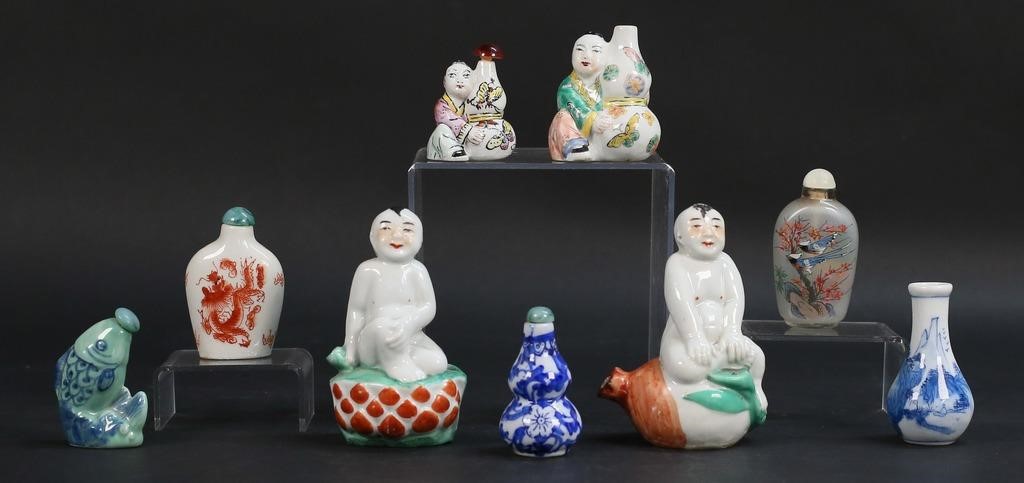 GROUPING OF 9 CHINESE SNUFF BOTTLES