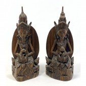 Pr Carved Wood Asian Figures. Statues.